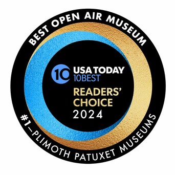 Text: Best Open Air Museum. USA TODAY 10 Best Readers' Choice 2024. #1 Plimoth Patuxet Museums.