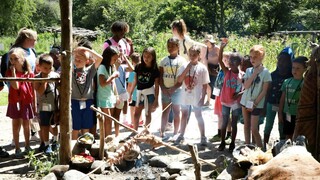 Scouts learn about Wampanoag seasonal foodways at the Historic Patuxet Homesite.
