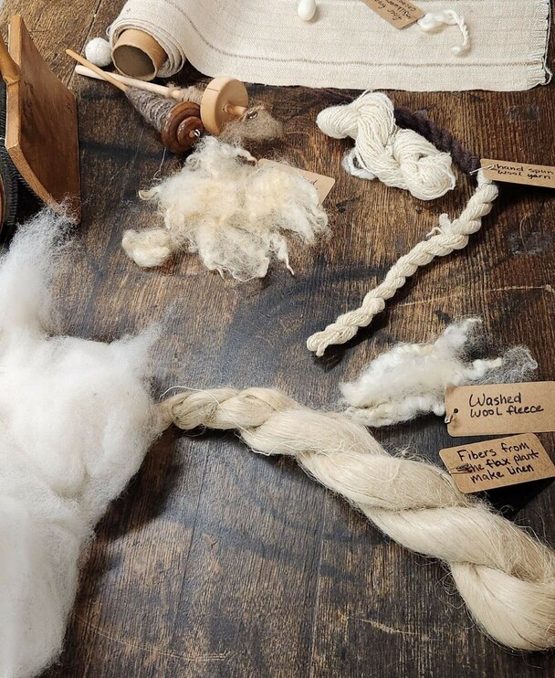 Samples of wool in different stages of processing.