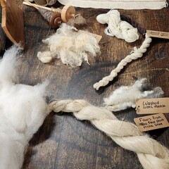 Samples of wool in different stages of processing.