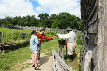 English village guest couple pilgrim garden