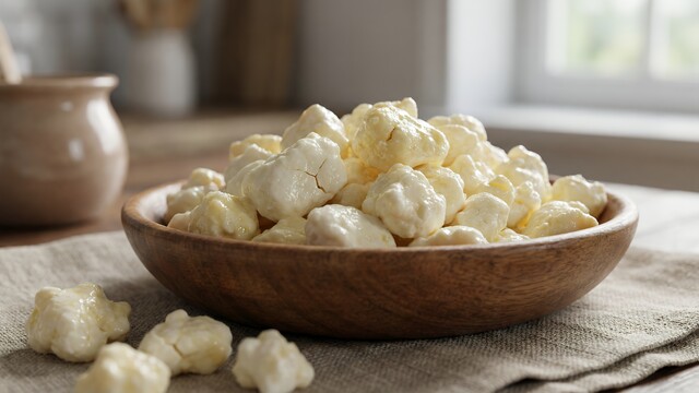 Cheese curds wooden bowl