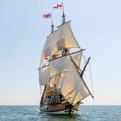 Mayflower under sail on blue sea