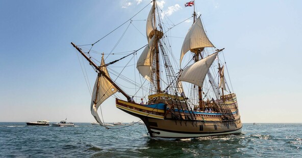 Mayflower sails on open ocean