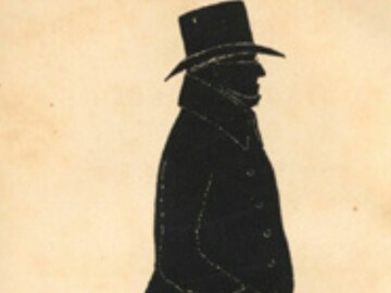 Black silhouette of Ezra Ripley in a top hat