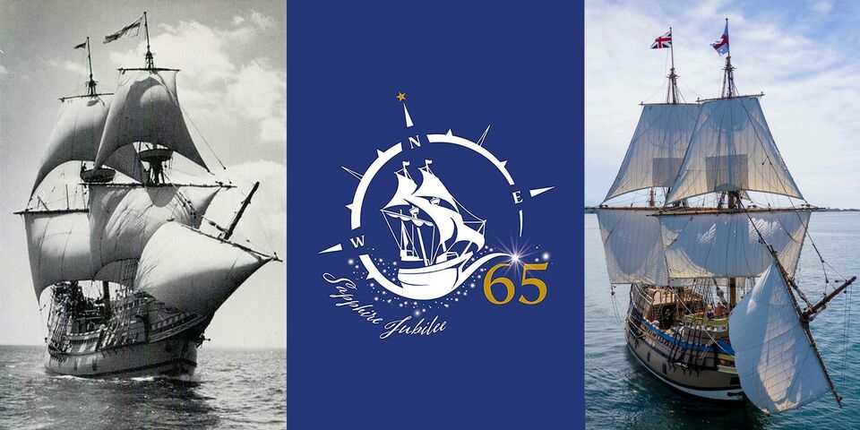 Event logo with vintage and modern photo of tall ship