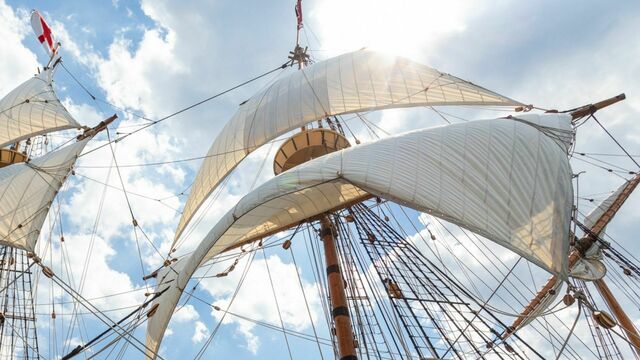 Mayflower sail as seen from below