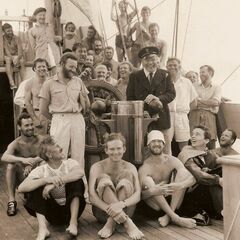 Crew of mayflower ii posed for a photograph on deck