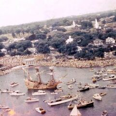 Mayflower ii arriving in plymouth harbor